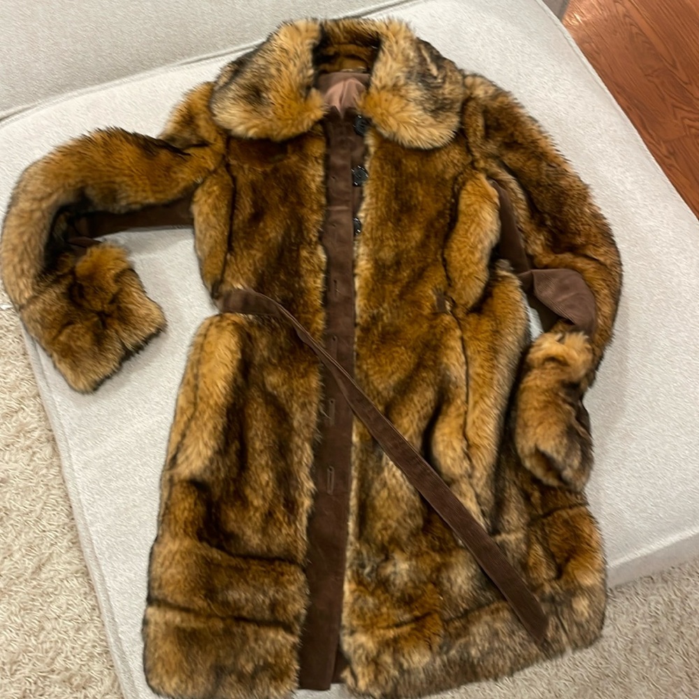 Fur coat with corduroy details